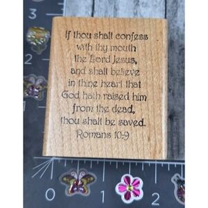 If Thou Confess Lord Jesus Heart God Raised Romans Bible Rubber Stamp Wood #V94